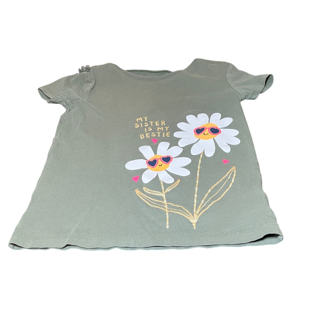 Carter's Kid Graphic Tee Kids Size 5 Green My Sister is My Bestie Daisy